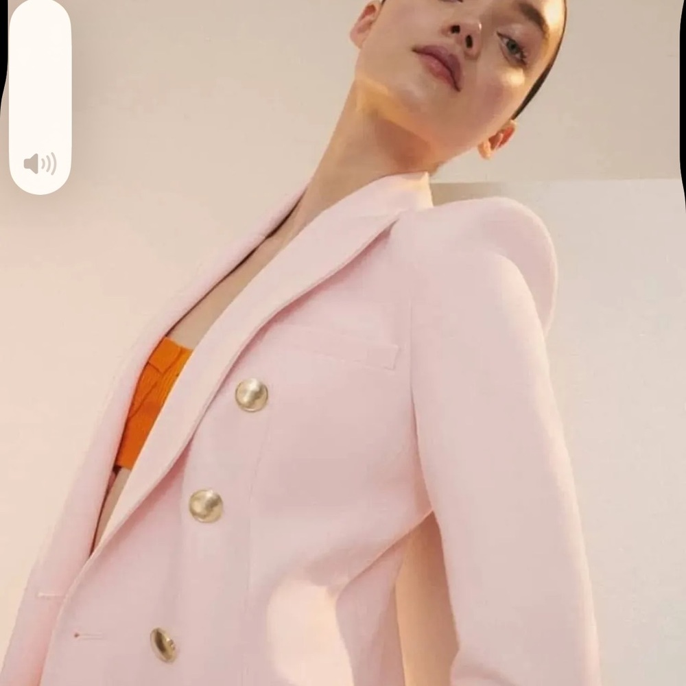 Zara Light Pink Double-Breasted Blazer Small Golden Buttons Tailored Chic - Picture 4 of 17